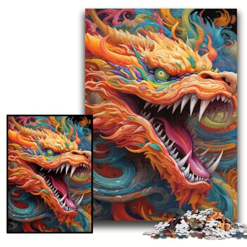 1000-teiliges Puzzle, bunter chinesischer Drache, unmögliches Puzzle für Erwachsene, für Heimdekoration, Gehirntraining, Größe 26x38cm von KAEUVBAOP