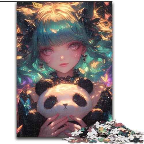 1000-teiliges Puzzle „Anime-Mädchen mit Panda“ aus Holz, EIN tolles Geschenk für Familienspaß, 50x75cm, für Geburtstage, Feiertage und besondere Anlässe von KAEUVBAOP