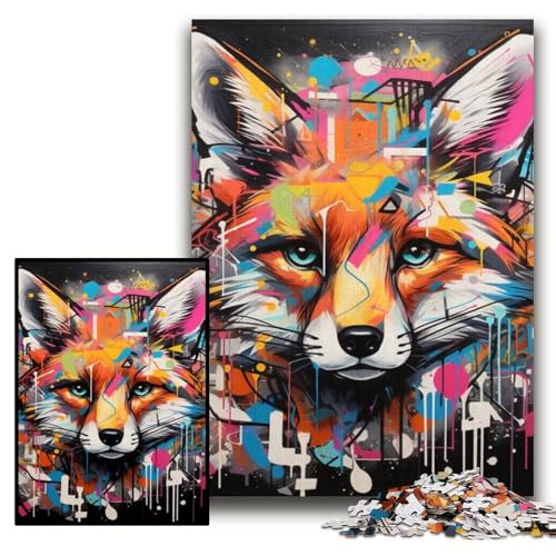 1000-teiliges Puzzle „Fuchs-Graffiti“ aus Holz, Größe 50x75cm, interaktives Familienspiel, Heimdekoration zum Selbermachen, Denksportaufgabe als Geschenk von KAEUVBAOP