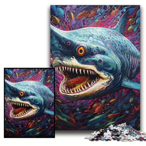 1000-teiliges Puzzle „Hai“, 1000-teiliges Puzzle, Geburtstage, Weihnachten, Halloween, Thanksgiving, Ostern, Größe 26x38cm von KAEUVBAOP
