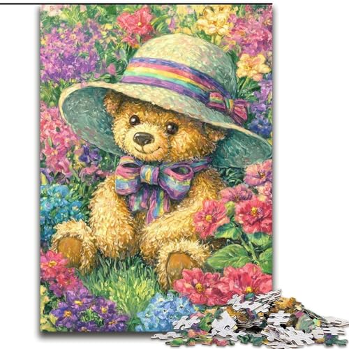1000-teiliges Puzzle für Erwachsene, Blumen-Teddybär-Puzzle, perfekt für Familienspaß an Weihnachten, Thanksgiving, Geburtstagen und Ostern, 50x75cm von KAEUVBAOP