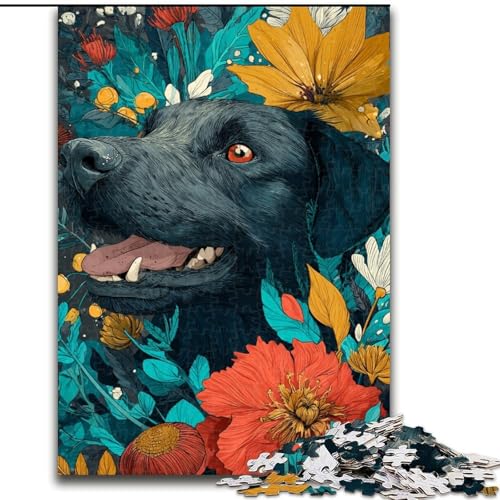 1000-teiliges Puzzle für Erwachsene, Blumen- und Hunde-Puzzle, Spielgeschenk für Erwachsene, interaktives Familienspiel, Gehirn-Herausforderung, Geschenk, 50x75cm von KAEUVBAOP
