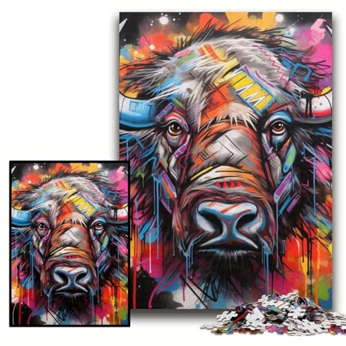 1000-teiliges Puzzle für Erwachsene, Buffalo Graffiti, 1000-teiliges Puzzle für Erwachsene, interaktives Familienspiel, Denksportaufgabe, Geschenk, Lernspielzeug, Größe 26x38cm von KAEUVBAOP