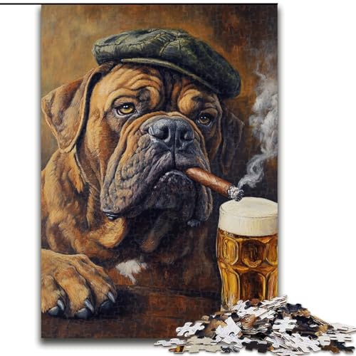 1000-teiliges Puzzle für Erwachsene, Bullmastiff-Hund, Rauchen, pädagogisches Denkspiel, künstlerische Heim- und Bürodekoration, ab 14 Jahren, 50x75cm 1000-teiliges Puzzle für Erwachsene, Bullmastiff-Hund, Rauchen, pädagogisches Denkspiel, künstlerische Heim- und Bürodekoration, ab 14 Jahren, 50x75cm von KAEUVBAOP