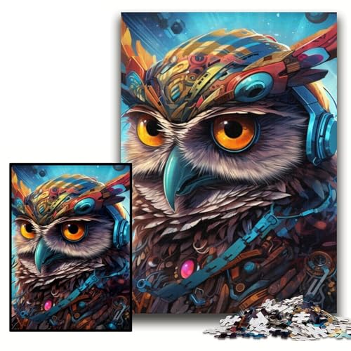 1000-teiliges Puzzle für Erwachsene, Bunte Kunst-Eule, 1000 Teile, Puzzle für Erwachsene, interaktives Familienspiel, Denksportaufgabe, Geschenk, Lernspielzeug, Größe 26x38cm von KAEUVBAOP