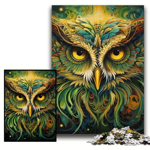 1000-teiliges Puzzle für Erwachsene, Bunte Kunst-Eule, 1000 Teile, Puzzle für Erwachsene, interaktives Familienspiel, Denksportaufgabe, Geschenk, Lernspielzeug, Größe 26x38cm von KAEUVBAOP