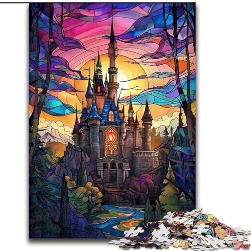 1000-teiliges Puzzle für Erwachsene, Buntglas-Schloss-Puzzle, Teenager, Paare und Freunde zum Geburtstag, Weihnachten, 50x75cm von KAEUVBAOP