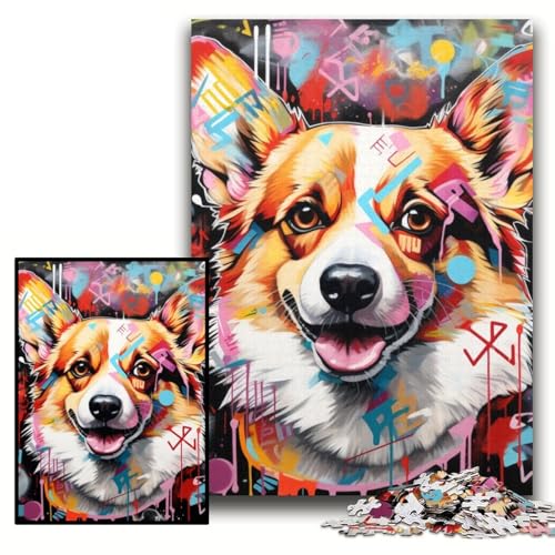 1000-teiliges Puzzle für Erwachsene, Corgi-Graffiti-Puzzle aus Pappe, Größe 26x38cm, Familie und Freunde, geeignet für Kinder ab 14 Jahren von KAEUVBAOP