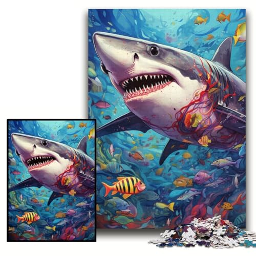1000-teiliges Puzzle für Erwachsene, Hai, 1000 Teile, Puzzle für Erwachsene, interaktives Familienspiel, Denksportaufgabe, Geschenk, Lernspielzeug, Größe 26x38cm von KAEUVBAOP