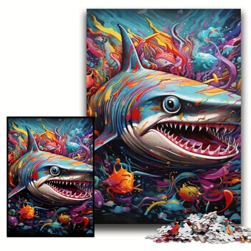 1000-teiliges Puzzle für Erwachsene, Hai-Holzpuzzle, Größe 50x75cm, Familie und Freunde, geeignet für Kinder ab 14 Jahren von KAEUVBAOP