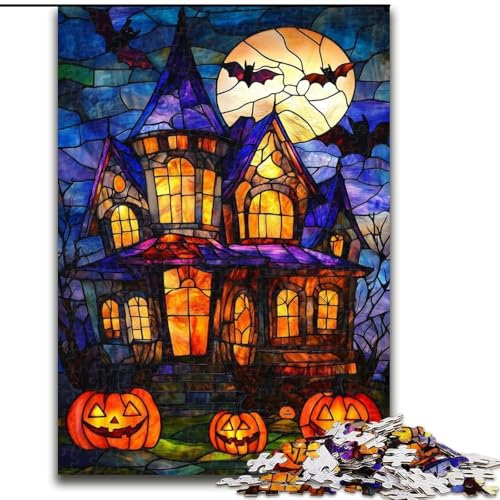 1000-teiliges Puzzle für Erwachsene, Halloween-Schloss-Puzzle, perfekt für Teenager, Familienzusammenhalt, Denksportaufgabe und DIY-Heimdekor-Geschenk, 50x75cm von KAEUVBAOP