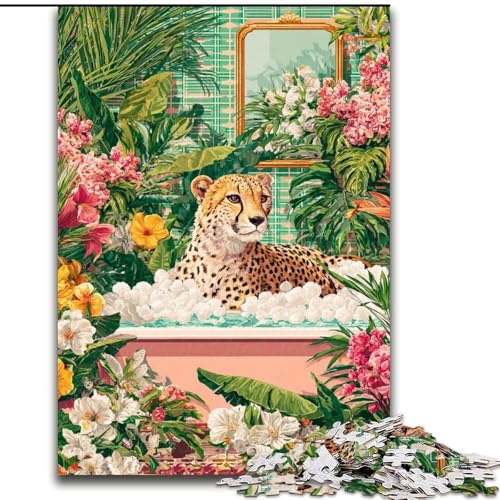 1000-teiliges Puzzle für Erwachsene, Leopard in der Badewanne, pädagogisches Denkspiel, künstlerische Heim- und Bürodekoration, ab 14 Jahren, 50x75cm von KAEUVBAOP