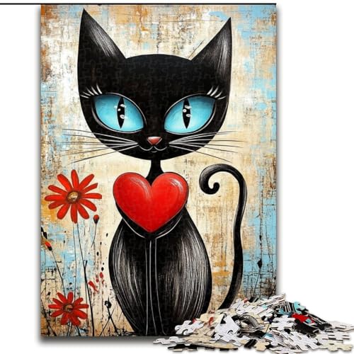 1000-teiliges Puzzle für Erwachsene, Love Black Cat Puzzle, pädagogisches Denkspiel, künstlerische Heim- und Bürodekoration, ab 14 Jahren, 50x75cm 1000-teiliges Puzzle für Erwachsene, Love Black Cat Puzzle, pädagogisches Denkspiel, künstlerische Heim- und Bürodekoration, ab 14 Jahren, 50x75cm von KAEUVBAOP