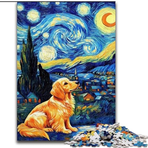 1000-teiliges Puzzle für Erwachsene, Sternennacht-Hunde-Puzzle, Denksportspiel für Teenager, Familienspieleabend, 50x75cm von KAEUVBAOP
