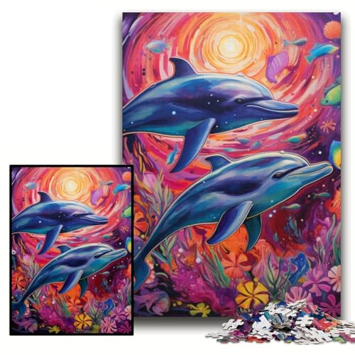 1000-teiliges Puzzle für Erwachsene, farbenfrohes Kunst-Delfin-Puzzle aus Pappe, Größe 26x38cm, Familie und Freunde, geeignet für Kinder ab 14 Jahren von KAEUVBAOP