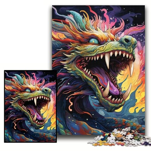 1000-teiliges Puzzle für Erwachsene, farbenfrohes Kunstdrachen-Puzzle aus Pappe, Größe 26x38cm, Familie und Freunde, geeignet für Kinder ab 14 Jahren von KAEUVBAOP