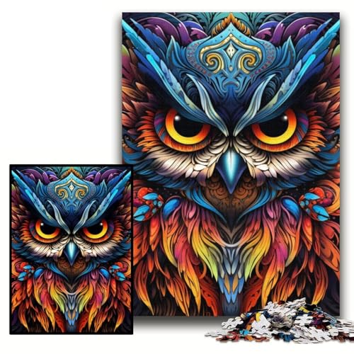 1000-teiliges Puzzle für Erwachsene, farbige Eulen-Puzzles aus Karton, Größe 26x38cm, Familie und Freunde, geeignet für Kinder ab 14 Jahren von KAEUVBAOP