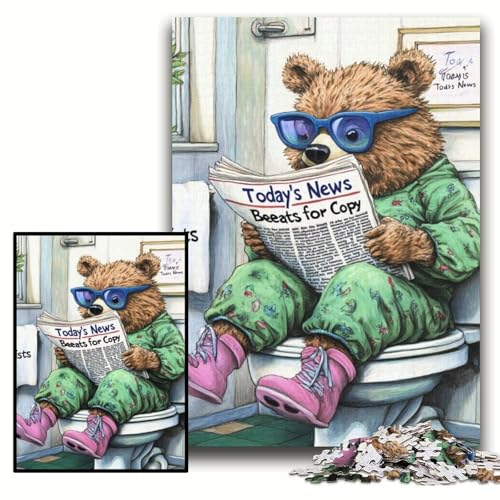 1000-teiliges Puzzle für Erwachsene „Braunbär geht auf die Toilette“, Holzpuzzle, interaktives Familienspiel, Familienaktivitätsspiel, Größe 50x75cm von KAEUVBAOP
