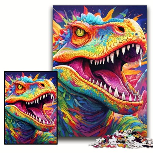 Bunte Dinosaurier-Puzzles 1000 Teile für Erwachsene. Holzpuzzles für Erwachsene. Anspruchsvolles Denkspiel für Teenager, Spaß für den Familienspieleabend. Größe 50x75cm von KAEUVBAOP
