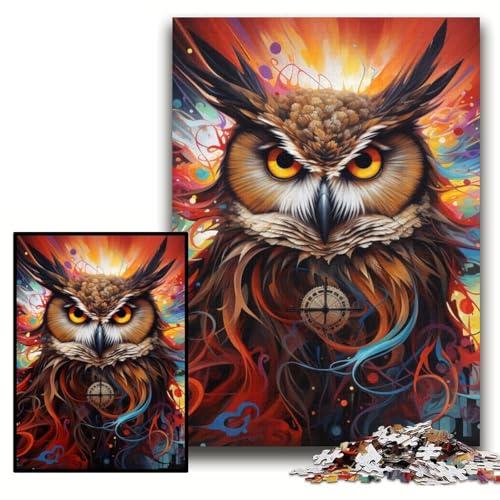 Buntes Kunst-Eulen-Puzzle mit 1000 Teilen für Erwachsene. Anspruchsvolles Denkspiel für Teenager, Spaß für den Spieleabend mit der Familie. Größe 26x38cm von KAEUVBAOP