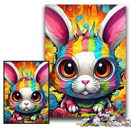Buntes Kunst-Kaninchen-Puzzle, 1000 Teile, für Erwachsene, Puzzles für Erwachsene, Familienaktivität, Heimdekoration zum Selbermachen, Größe 26x38cm von KAEUVBAOP