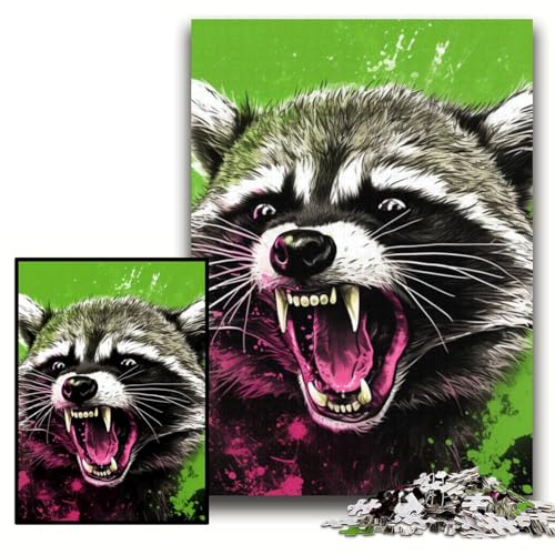 Buntes Kunst-Puzzle mit Waschbärenmotiv, 1000 Teile, anspruchsvolles Denkspiel für Teenager, Größe 26x38cm Buntes Kunst-Puzzle mit Waschbärenmotiv, 1000 Teile, anspruchsvolles Denkspiel für Teenager, Größe 26x38cm von KAEUVBAOP