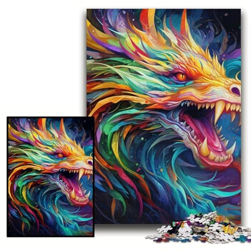 Buntes chinesisches Drachen-Puzzle mit 1000 Teilen für Erwachsene, Papp-Puzzle für Erwachsene, anspruchsvolles Denkspiel für Teenager, Spaß für den Familienspieleabend, Größe 26x38cm von KAEUVBAOP