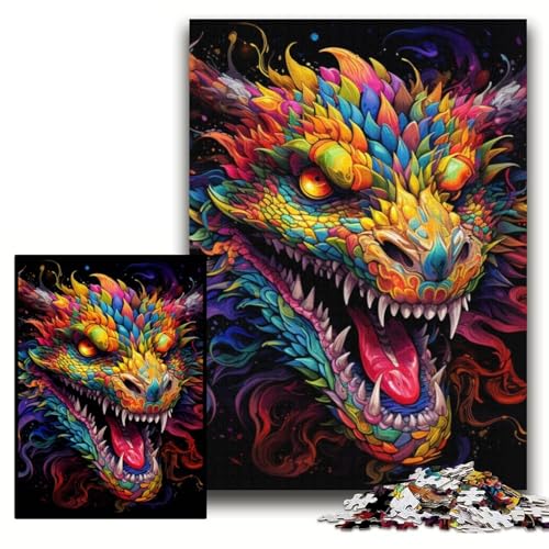 Buntes chinesisches Drachenpuzzle, 1000 Teile, Papppuzzle für Erwachsene, interaktives Familienspiel, DIY-Heimdekoration, Gehirn-Herausforderung, Geschenk, Größe 26x38cm von KAEUVBAOP