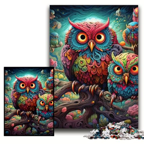 Farbige Eulen-Puzzles für Erwachsene, 1000-teiliges unmögliches Puzzle für Erwachsene, DIY-Kunstdekor, Größe 26x38cm von KAEUVBAOP