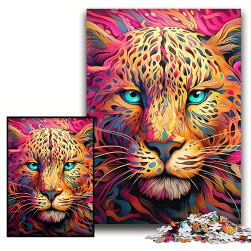 Gelb-rosa Leoparden-Puzzle 1000 Teile für Erwachsene, Papppuzzle für Erwachsene, anspruchsvolles Denkspiel für Teenager, Spaß für den Familienspieleabend, Größe 26x38cm von KAEUVBAOP