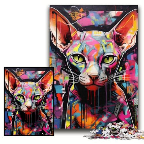 Haarloses Katzen-Graffiti-Puzzle, 1000 Teile, Puzzle für Erwachsene, Denksportaufgabe und Heimdekoration, Größe 26x38cm von KAEUVBAOP