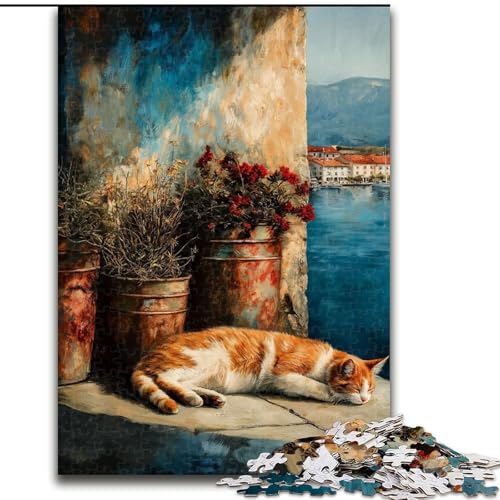 JigsawPuzzle 1000 Teile für Erwachsene Schlafende Katze Puzzle Spiel für Erwachsene Geschenk Familieninteraktives Spiel Gehirnherausforderung Geschenk 50X75CM von KAEUVBAOP