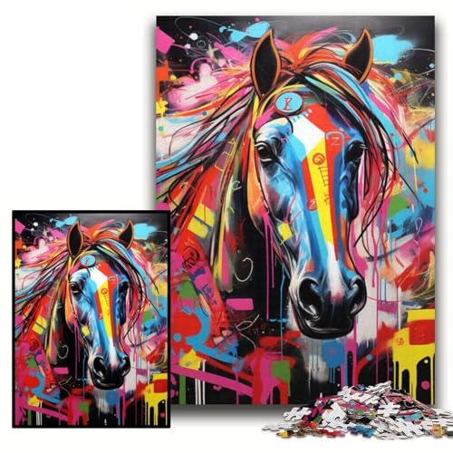 Pferde-Graffiti-Puzzle, 1000 Teile, für Erwachsene, Papppuzzle für Erwachsene, ideal für Familienspaß, Entspannung, Größe 26x38cm Pferde-Graffiti-Puzzle, 1000 Teile, für Erwachsene, Papppuzzle für Erwachsene, ideal für Familienspaß, Entspannung, Größe 26x38cm von KAEUVBAOP