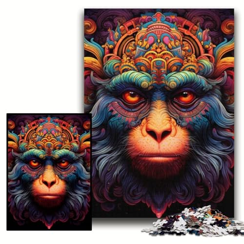 Psychedelic Monkey Puzzle, 1000 Teile, für Erwachsene, Holzpuzzle für Teenager und Jugendliche, ideales Geburtstags, Größe 50x75cm von KAEUVBAOP