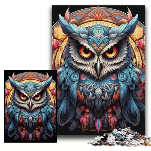 Puzzle 1000 Teile, Bunte Eulen-Kunst, Puzzle 1000 Teile für Erwachsene, interaktives Familienspiel, DIY-Heimdekoration, Gehirn-Herausforderung, Geschenk, Größe 26x38cm von KAEUVBAOP