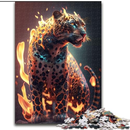 Puzzle 1000 Teile, Feuerflammen, Fantasy-Jaguar, aus Holz, ideal als Dekoration für Zuhause und Büro, Geburtstag, 50x75cm, DIY-Kunstdekor von KAEUVBAOP