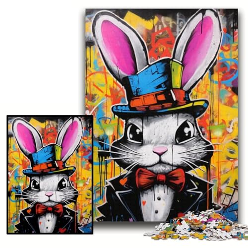 Puzzle 1000 Teile, Graffiti-Malerei, Kaninchen, Puzzle für Erwachsene, 1000 Teile, für Jugendliche, Lernspiele, Geschenke, Größe 26x38cm von KAEUVBAOP