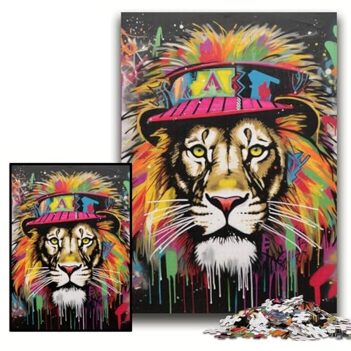Puzzle 1000 Teile, Löwen-Graffiti-Kunst, Puzzle für Erwachsene, 1000 Teile, für Jugendliche, Lernspiele, Geschenke, Größe 26x38cm von KAEUVBAOP