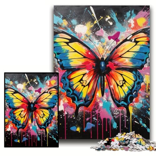 Puzzle 1000 Teile, Schmetterlings-Graffiti-Malerei, Puzzle 1000 Teile für Erwachsene, interaktives Familienspiel, DIY-Heimdekoration, Gehirn-Herausforderung, Geschenk, Größe 26x38cm von KAEUVBAOP