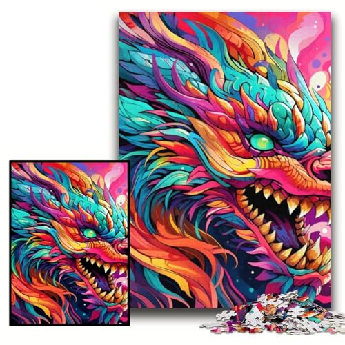 Puzzle 1000 Teile, bunter Kunstdrache, 1000 Teile, Puzzle, ideal für Büro, Schlafzimmer, Wohnzimmer, Dekoration, Größe 26x38cm von KAEUVBAOP