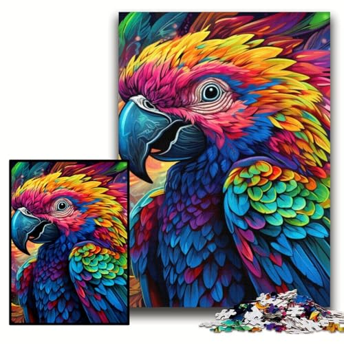 Puzzle 1000 Teile, farbenfroher Kunstpapagei, Holzpuzzle für Erwachsene, Größe 50x75cm, Geburtstage und Feiertage von KAEUVBAOP