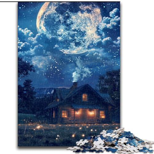 Puzzle 1000 Teile „Schönes Zuhause unter bunten Sternen“ aus Holz, lustiges Geschenk und Beschäftigung für Zuhause, 50x75cm, fördert die Hand-Auge-Koordination von KAEUVBAOP