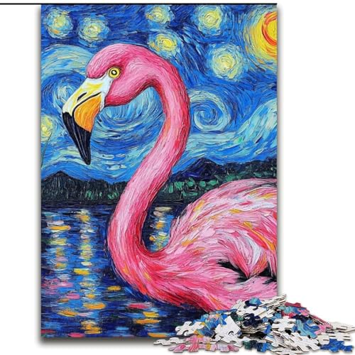 Puzzle 1000 Teile Flamingo-Nachthimmel aus Holz, lustiges Geschenk und Aktivität für zu Hause, 50x75cm, entwickelt Hand-Auge-Koordinationsfähigkeiten von KAEUVBAOP