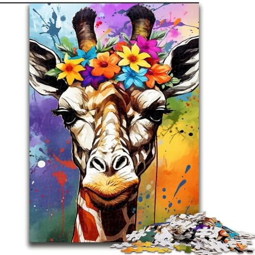 Puzzle 1000 Teile Giraffe trägt Blumen aus Holz, lustige Aktivität für zu Hause, 50x75cm, Spaß beim Basteln für die ganze Familie, perfekt für Geburtstage, Feiertage von KAEUVBAOP