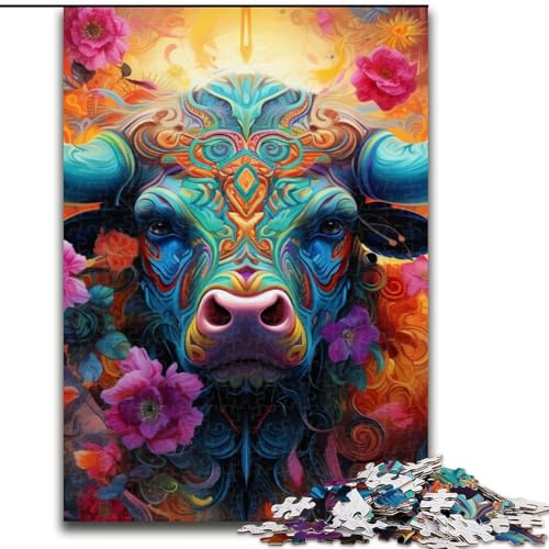 Puzzle 1000 Teile Tierbüffel aus Holz, Geschenk für Männer und Frauen, Alltag und besondere Anlässe, 50x75cm, Lernspielzeug für Teenager, Heimbüro-Dekor von KAEUVBAOP