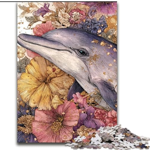 Puzzle 1000 Teile für Erwachsene, Blumen-Delfin-Puzzle, Familienaktivitätsspiel für Teenager, anspruchsvolles Denkspiel, 50x75cm von KAEUVBAOP