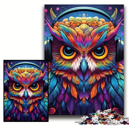 Puzzle 1000 Teile für Erwachsene, Bunte Kunst-Eule, unmögliche Puzzles für Erwachsene, Größe 50x75cm, Denksportaufgabe, Spiel für Erwachsene, interaktive Familienaktivität von KAEUVBAOP