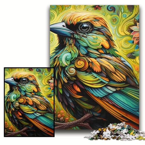 Puzzle 1000 Teile für Erwachsene, Grüner Spatz, Holzpuzzle, Größe 50x75cm, perfekt als Halloween-, Weihnachts- und Geburtstagsgeschenk von KAEUVBAOP