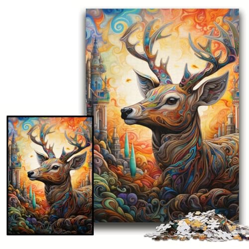 Puzzle 1000 Teile für Erwachsene, Hirsch, psychedelische Kunst, unmögliches Puzzle für Erwachsene, Größe 26x38cm, anspruchsvolles DIY-Dekorationsspiel, interaktives Familienspielzeug von KAEUVBAOP