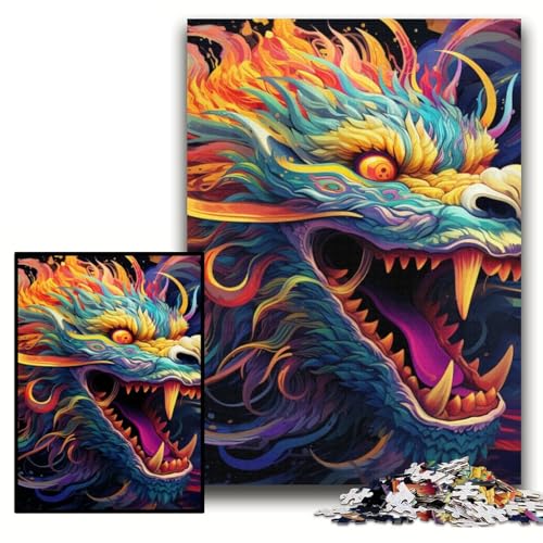 Puzzle 1000 Teile für Erwachsene, Kunst, chinesischer Drache, unmögliches Puzzle für Erwachsene, Größe 26x38cm, anspruchsvolles DIY-Dekorationsspiel, interaktives Familienspielzeug von KAEUVBAOP